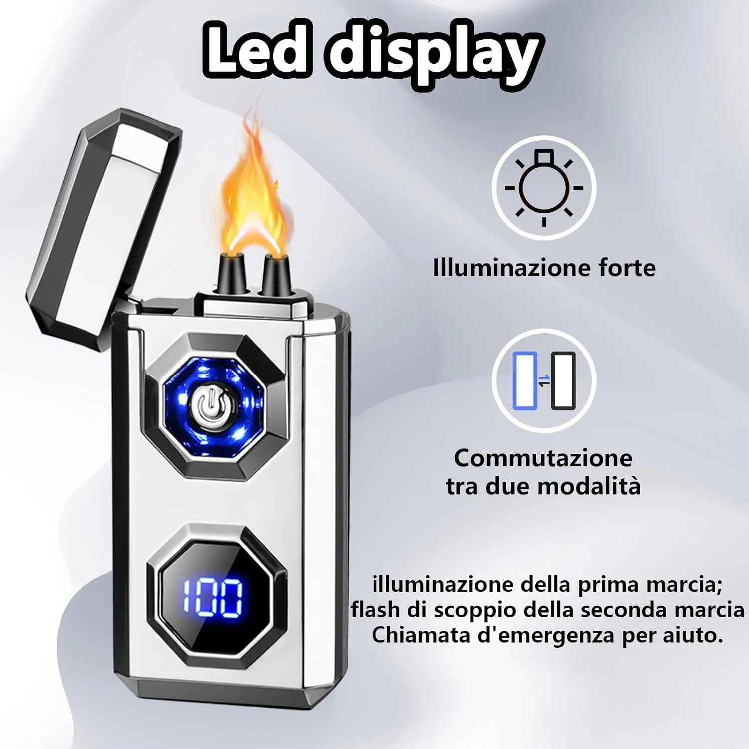 Electric Lighter,Type-C Arc Lighters Rechargeable,Windproof Lighter,Plasma Lighters Rechargeable with LED Battery Display and LED Lighting, Suitable for Camping,Scented Candles(Silver)