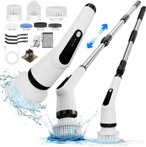 Electric Spin Scrubber, Dreazu IPX7 Bathroom Scrubber with 7 Replaceable Brush Heads & Retractable Handle, 2-Speed Adjustable Spin Scrubber for Bathroom, Bathtub, Kitchen, Tile Floors