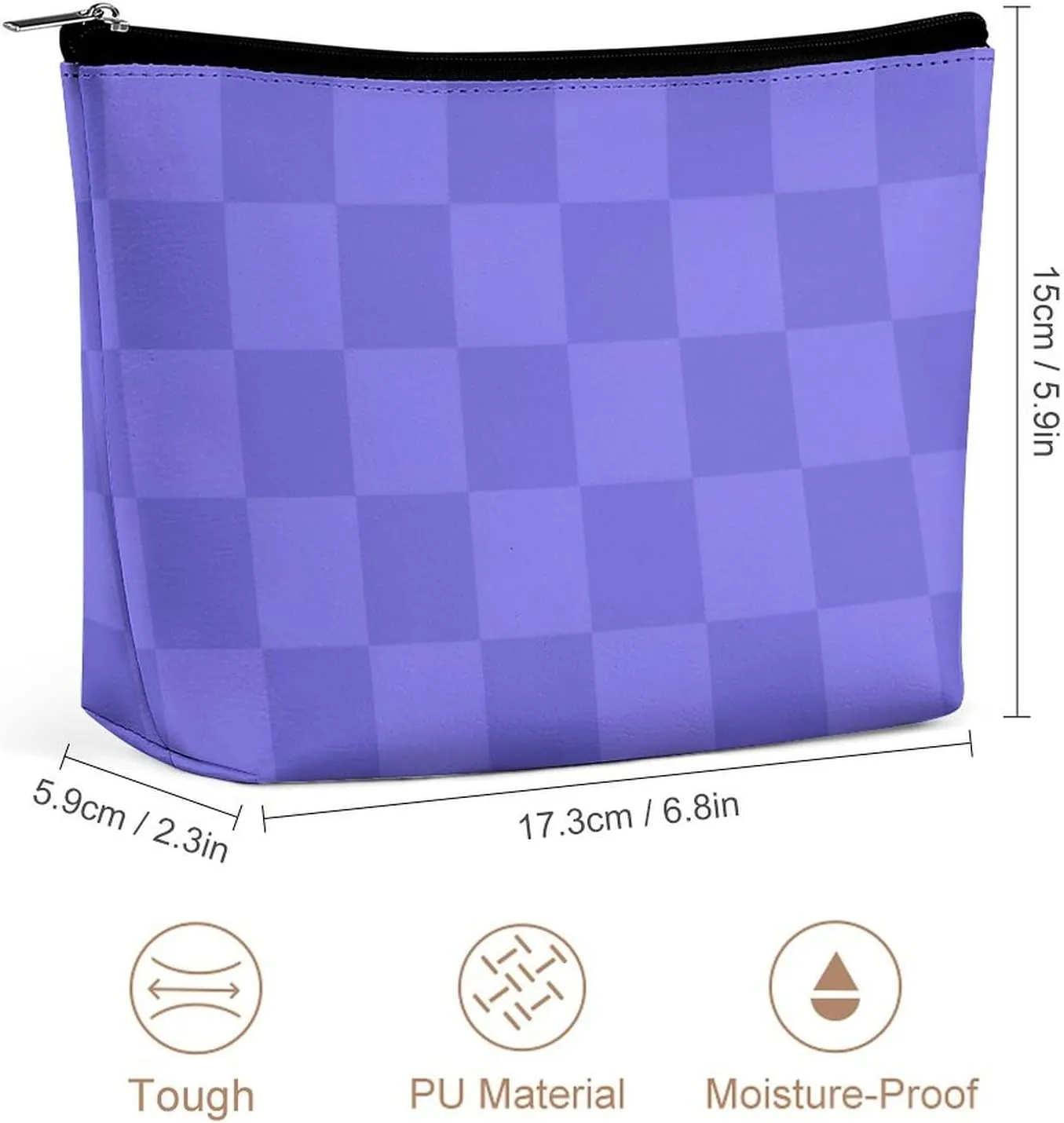 Elegant Makeup Bag, Blue Purple Checker Cosmetic Bag Large Capacity Pouch Portable Organizer for Men & Women