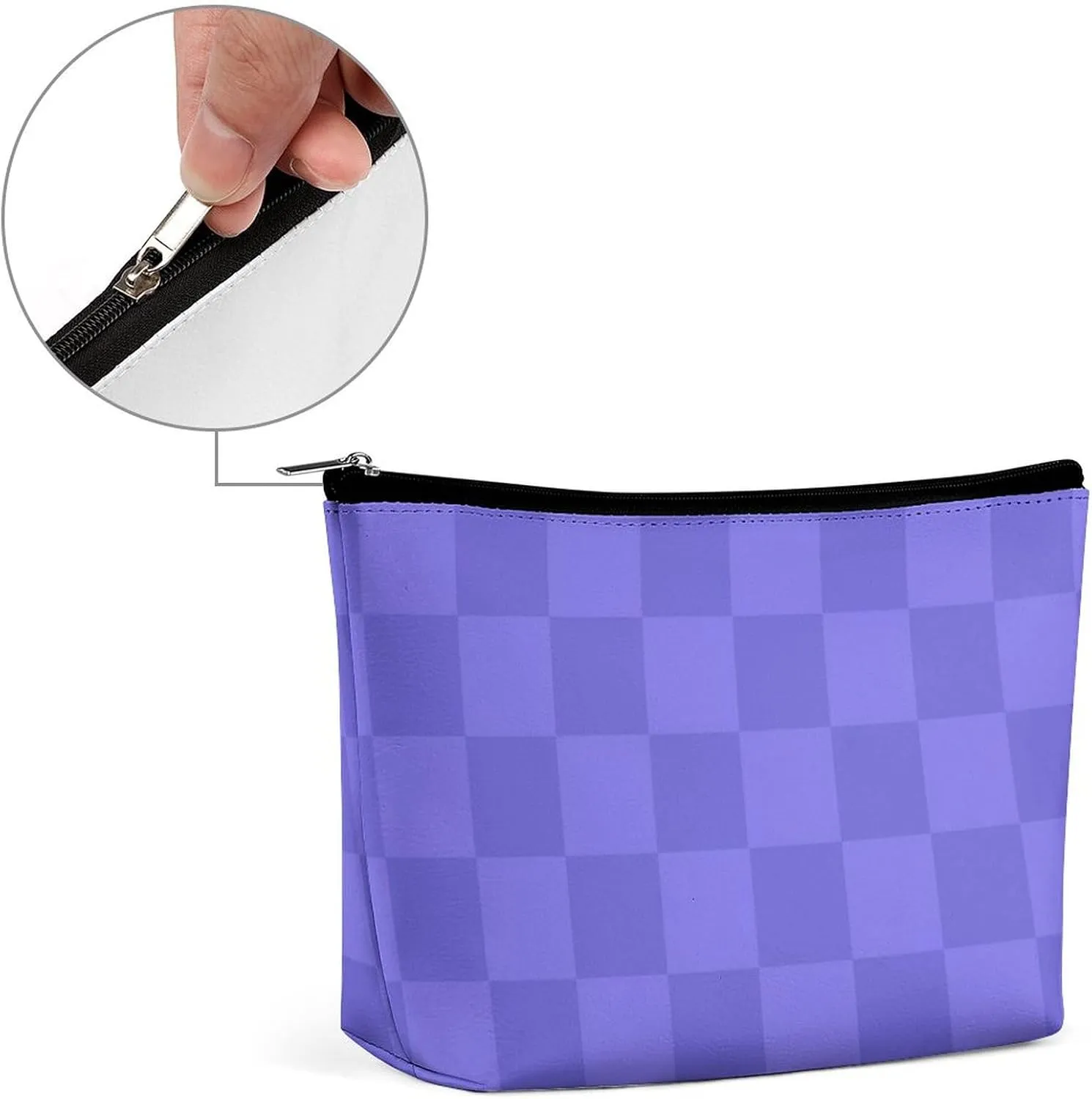 Elegant Makeup Bag, Blue Purple Checker Cosmetic Bag Large Capacity Pouch Portable Organizer for Men & Women