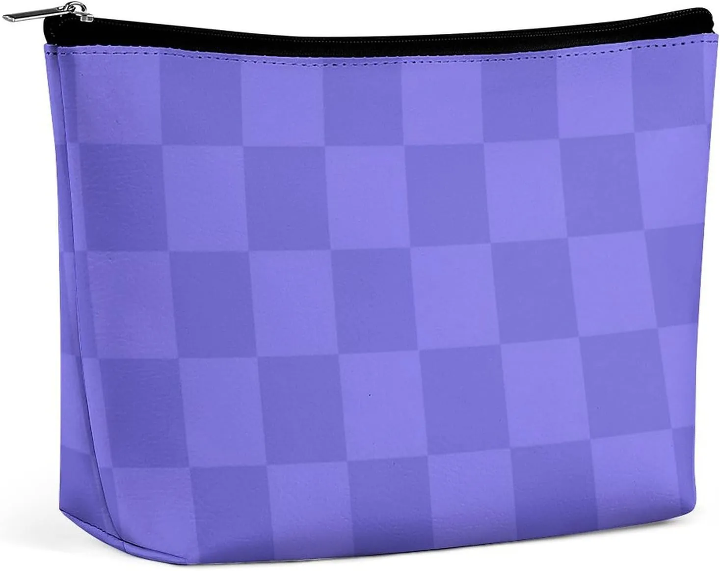 Elegant Makeup Bag, Blue Purple Checker Cosmetic Bag Large Capacity Pouch Portable Organizer for Men & Women