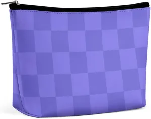 Elegant Makeup Bag, Blue Purple Checker Cosmetic Bag Large Capacity Pouch Portable Organizer for Men & Women