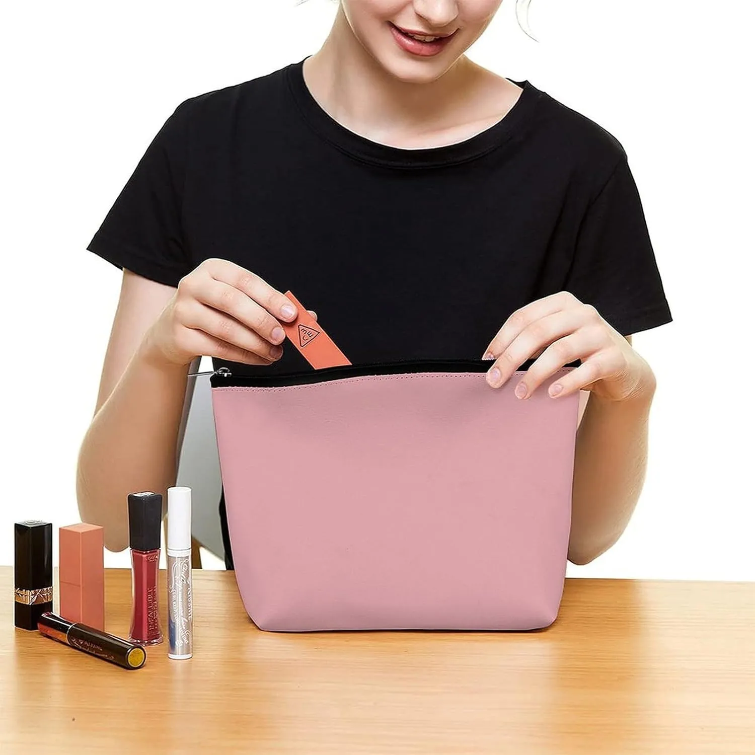 Elegant Makeup Bag, Blush Rose Pink Solid Color Classic Elegant Cosmetic Bag Large Capacity Pouch Portable Organizer for Men & Women