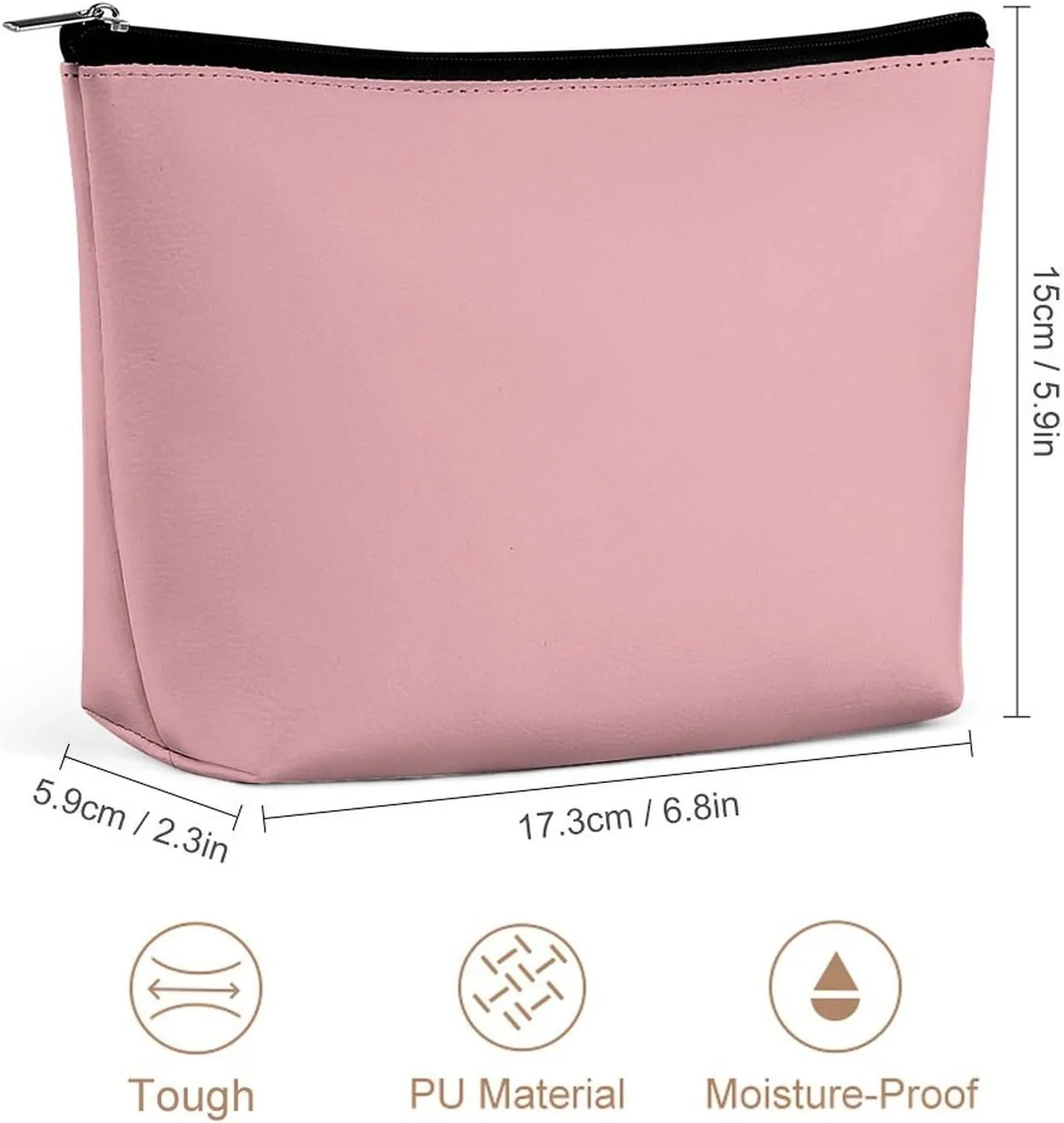 Elegant Makeup Bag, Blush Rose Pink Solid Color Classic Elegant Cosmetic Bag Large Capacity Pouch Portable Organizer for Men & Women