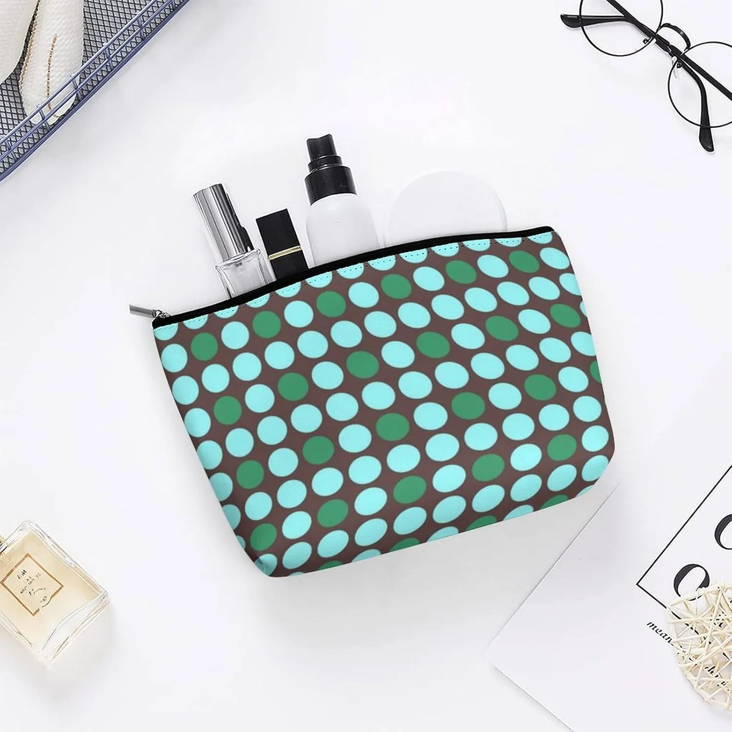 Elegant Makeup Bag, Dots Pattern Cosmetic Bag Large Capacity Pouch Portable Organizer for Men & Women