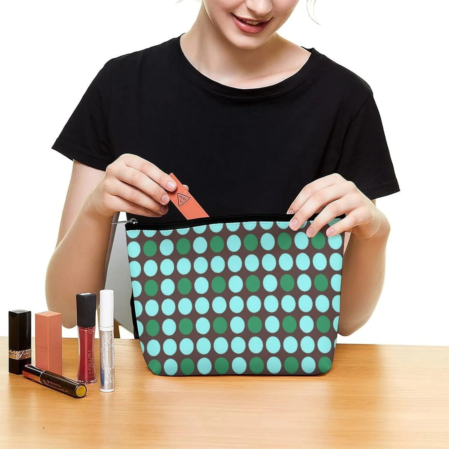 Elegant Makeup Bag, Dots Pattern Cosmetic Bag Large Capacity Pouch Portable Organizer for Men & Women