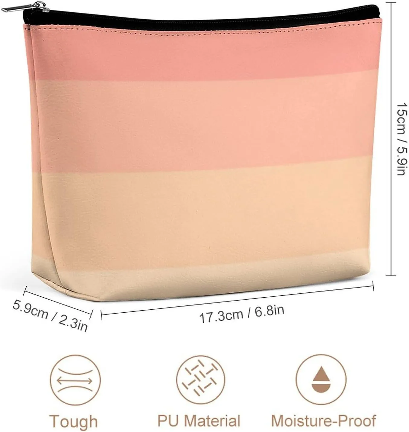 Elegant Makeup Bag, Girly Chic Peach Classic Cosmetic Bag Large Capacity Pouch Portable Organizer for Men & Women