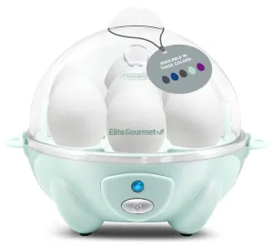 Elite Gourmet EGC700M# Rapid Egg Cooker, 7 Easy-To-Peel, Hard, Medium, Soft Boiled Eggs, Poacher, Omelet Maker, Auto Shut-Off, Alarm, 16-Recipe Booklet, BPA-Free, Seafoam, 7 Egg