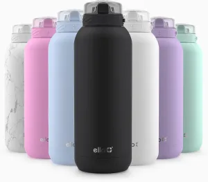 Ello Cooper 40oz Stainless Steel Water Bottle with Straw and Carry Handle, Double Walled and Vacuum Insulated Metal, Leak Proof Locking Lid with Soft Silicone Spout, Reusable, BPA Free, Black