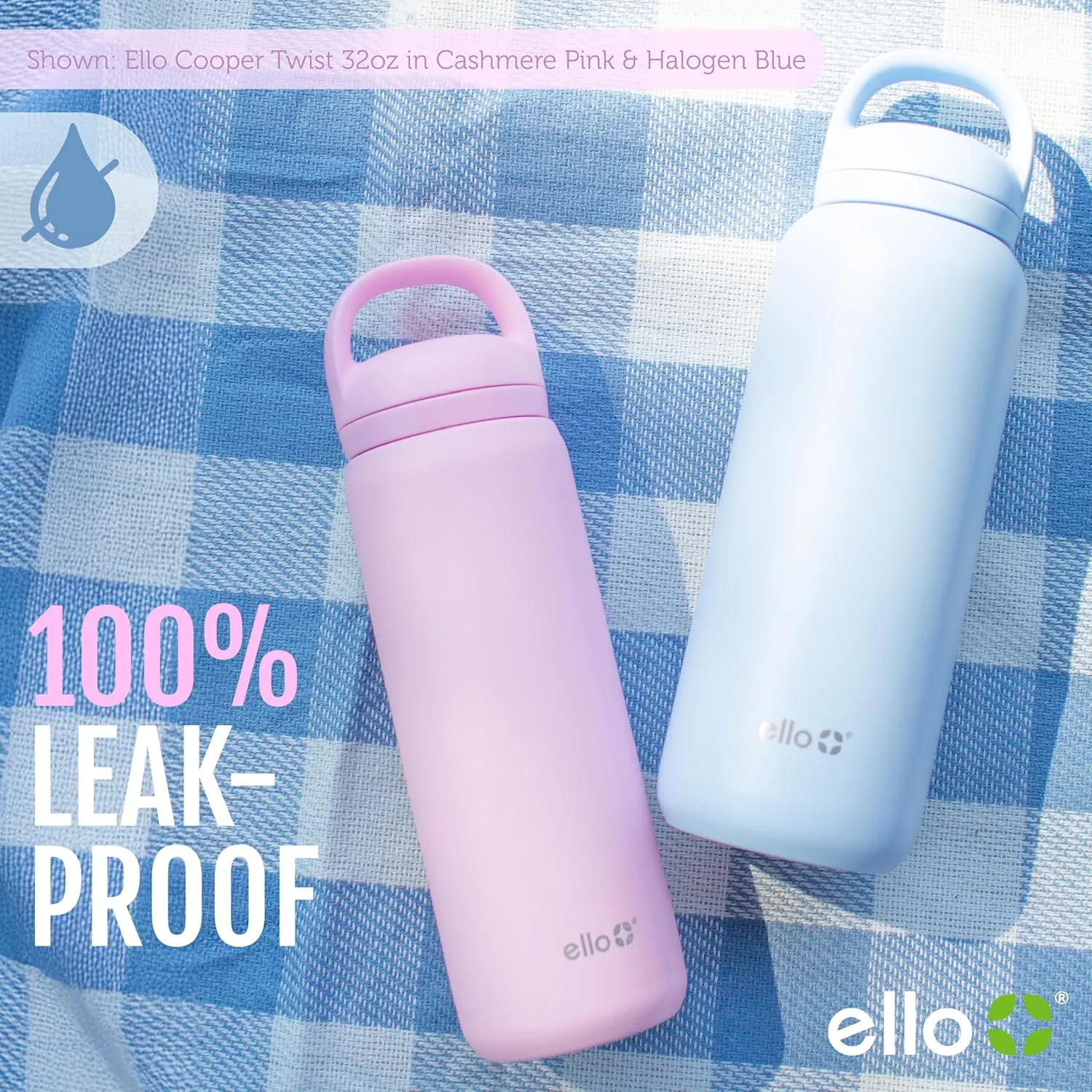 Ello Cooper Twist 18oz Kids Stainless Steel Water Bottle with Chug Lid | Leak Proof Double Walled and Vacuum Insulated | Fits Car Cupholder | Built in Carry Loop | Dishwasher Safe | Gray