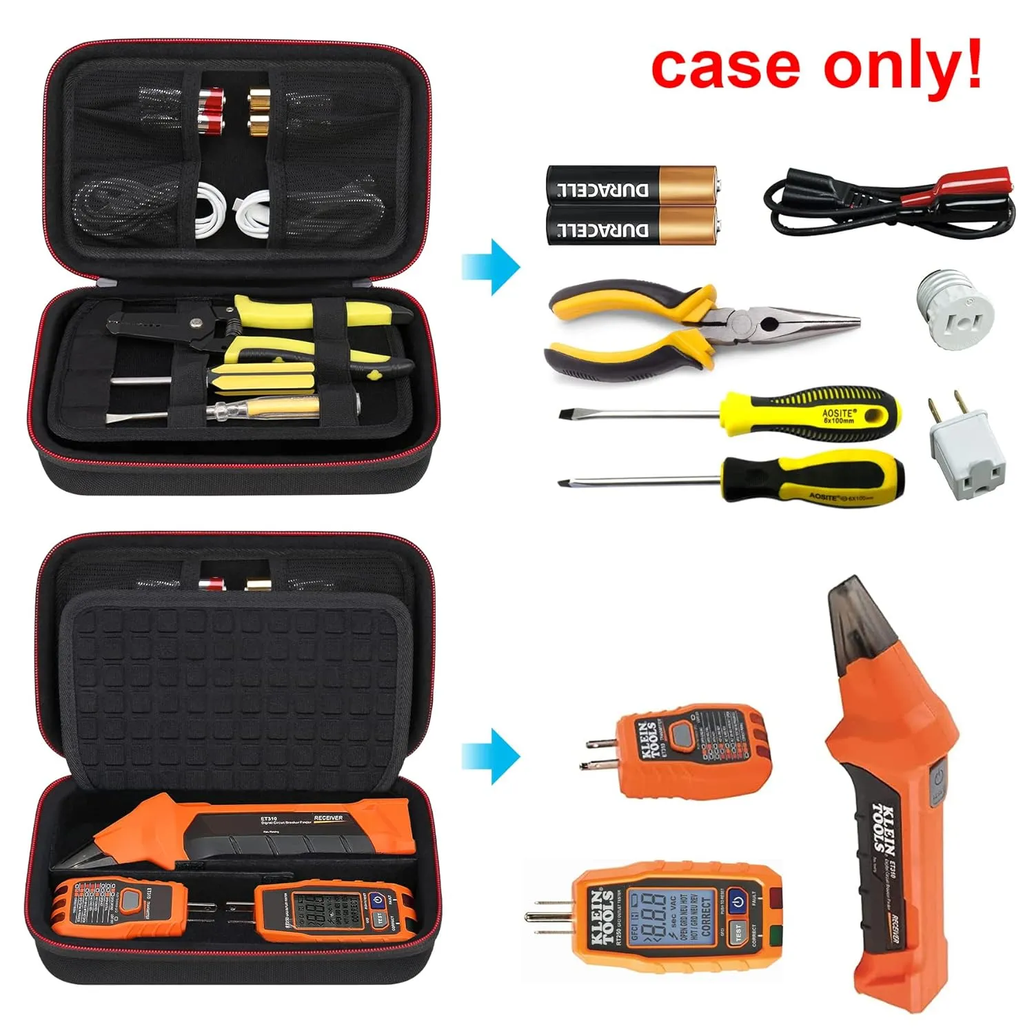 Elonbo Carrying Case for Klein Tools ET310 AC Circuit Breaker Finder & 80041 Outlet Repair Tool Kit & RT250 for GFCI Receptacle Tester, Electrical Tools Storage Organizer Holder Bag, Black