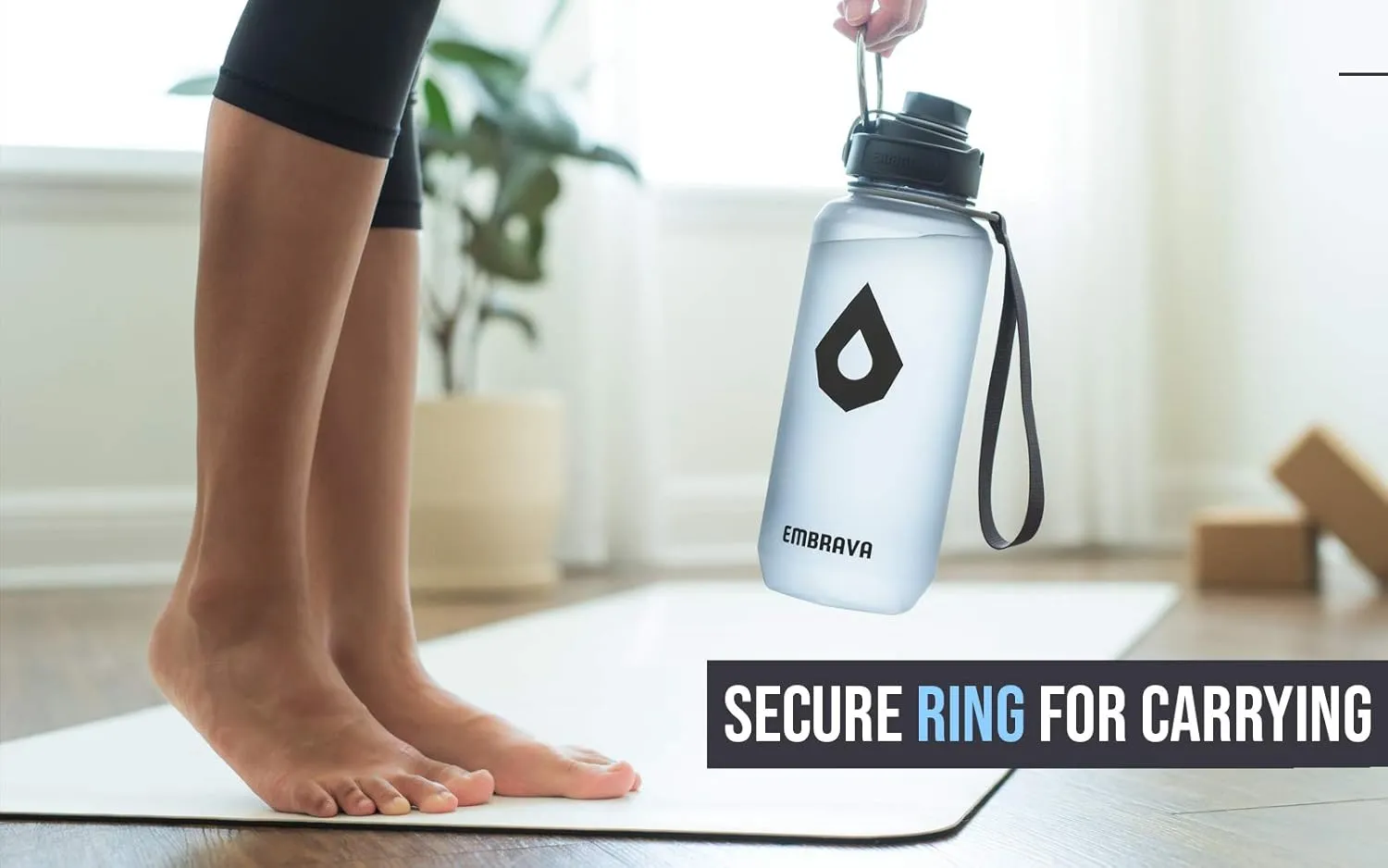 Embrava 40oz Water Bottle - Large with Travel Carry Ring - Wide Leak Proof Drink Spout - Heavy-Duty, BPA & BPS Free Tritan Plastic - Best for Sports, Hiking, Gym, Men & Women