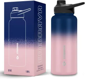 Embrava Insulated Sports Water Bottle - 32oz - Quick Open Lid for Gym, Workouts and Outdoors - Leak Proof - BPA & BPS Free - Double Walled & Stainless Steel