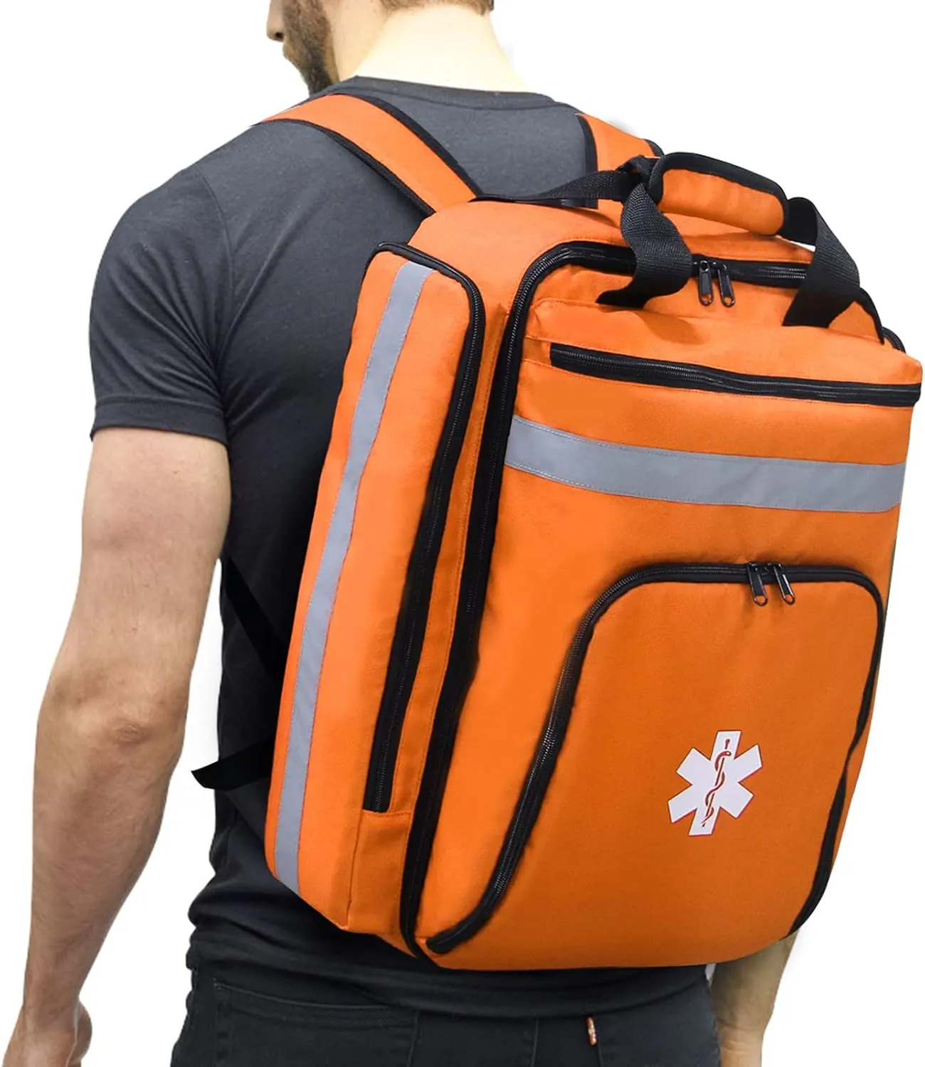 Emergency Medical Backpack,First Aid Bag Empty,First Responder Trauma Bag with Reflective,Large Capacity First Aid Medical Back Pack Bag(Bag Only) (Orange)
