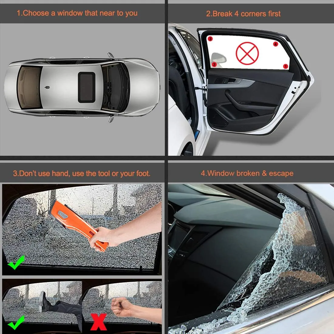 Emergency Tool LUXON 8-in-1 Car Safety Tool:Window Breaker,Seat Belt Cutter,LED Flashlight Rescue Tool USB Charger,SOS Light,Hand Cranking Charge,Magnetic,Siren Alarm for Vehicle Escape/Field Survival