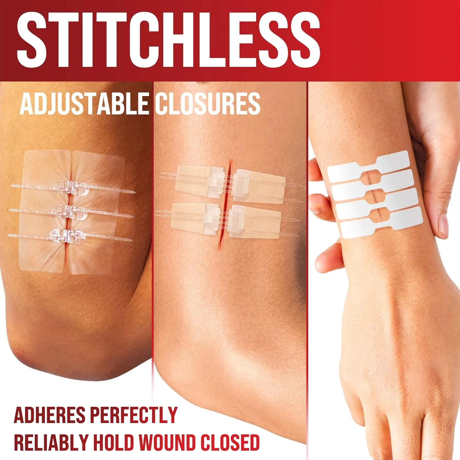 Emergency Wound Closure Strips - 24pk - 3 Types Easy to Use Butterfly Bandages - Stitchless & Painless Laceration Closure Kit