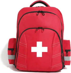 Empty First Aid Backpack Multi-Pocket Emergency Medical Organizer for First Responders Trauma Camping Hiking Travel Portable Red Trauma Bag (Bag Only)