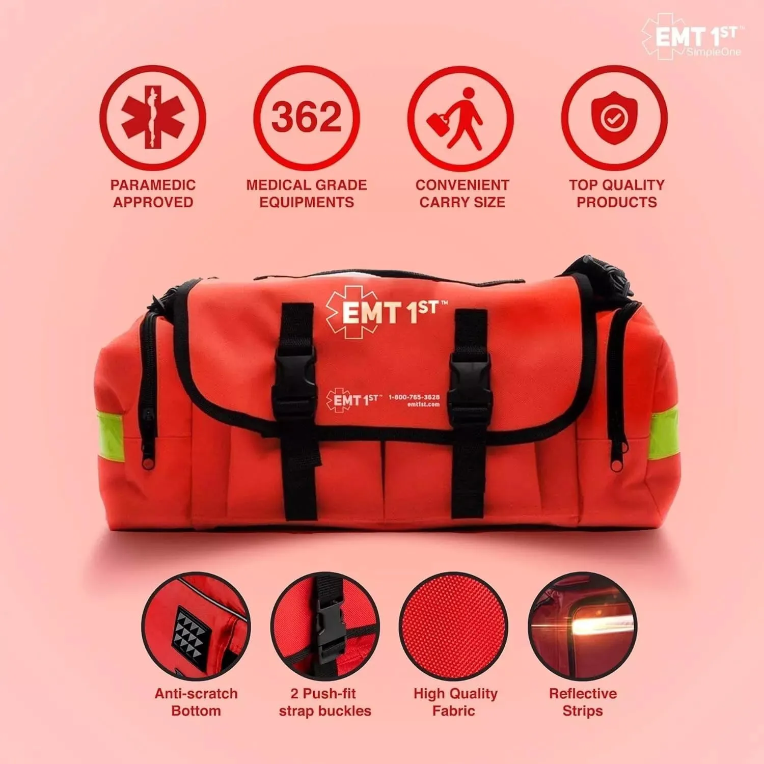 EMT 1st Emergency Responder First Aid Kit | Medical Trauma Bag for Disaster Preparedness | Perfect for Wilderness, Camping, Home, Car, & Office | Our Lightweight Kits Come with 40 Unique Items