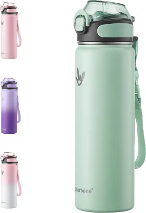 Enerbone Insulated Water Bottle, 24 oz Stainless Steel Water Bottles with Carrying Strap, Double-Wall Vacuum Insulation Thermos, Leakproof Sports Bottle with Straw, Keep Drinks Hot or Cold for Hours