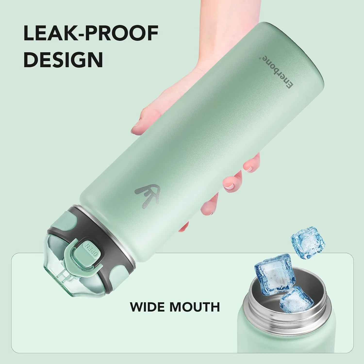 Enerbone Insulated Water Bottle, 24 oz Stainless Steel Water Bottles with Carrying Strap, Double-Wall Vacuum Insulation Thermos, Leakproof Sports Bottle with Straw, Keep Drinks Hot or Cold for Hours