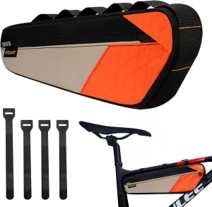 ENLEE Bike Frame Bag, 2.5L Large Bicycle Frame Bag, Waterproof & Lightweight Triangle Bike Bag Perfect Storage Tool/Phone For Mountain Road Gravel Bike, Easy Installation With Velcro Straps, Orange