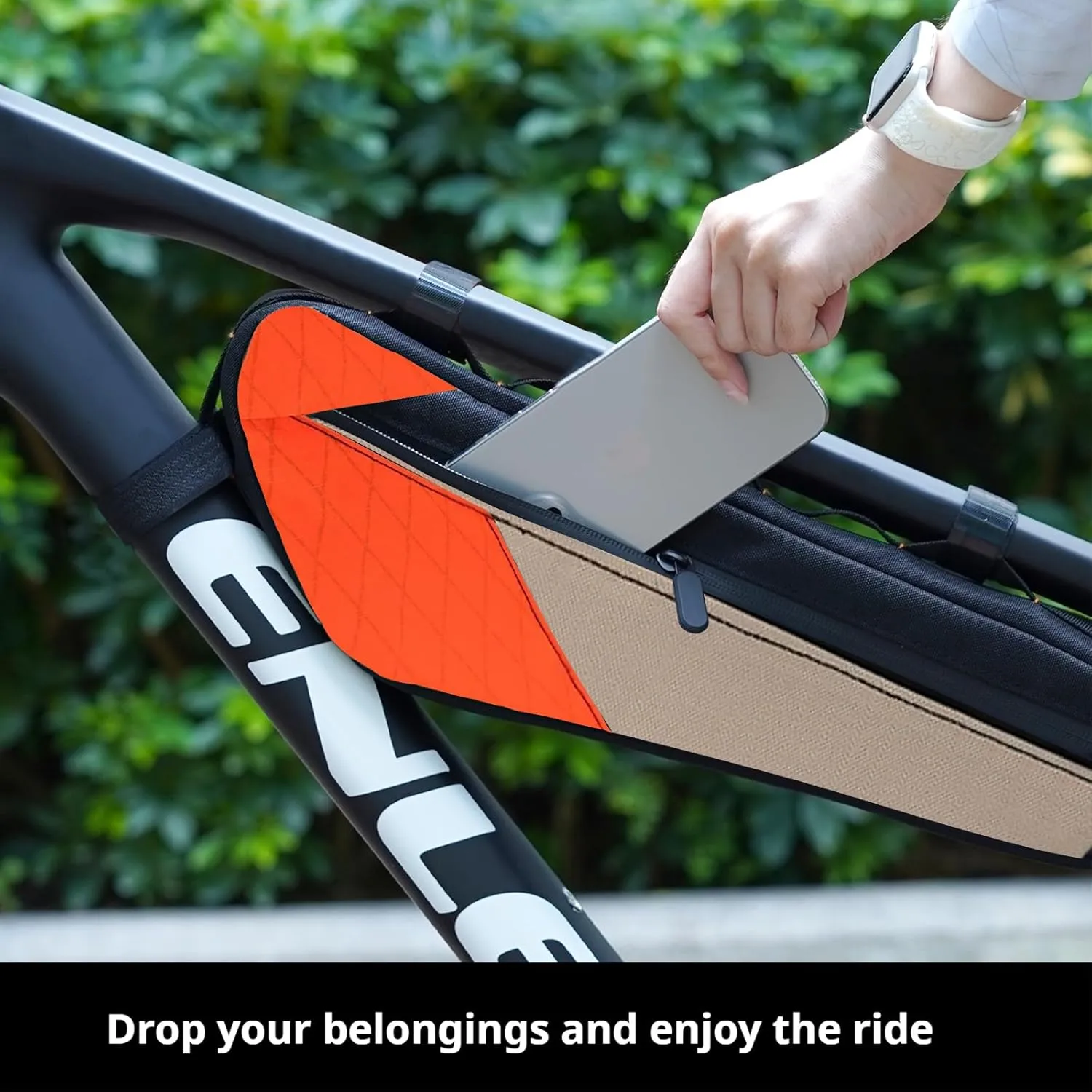 ENLEE Bike Frame Bag, 2.5L Large Bicycle Frame Bag, Waterproof & Lightweight Triangle Bike Bag Perfect Storage Tool/Phone For Mountain Road Gravel Bike, Easy Installation With Velcro Straps, Orange