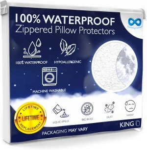 Everlasting Comfort Waterproof Pillow Protector King (Pack of 2) - Zippered, Hypoallergenic, Dust Mite & Bed Bug Proof, Allergy Pillow Covers