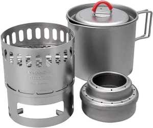 Evernew Titanium Lightweight Camping Mug Pot Stove Set, 500