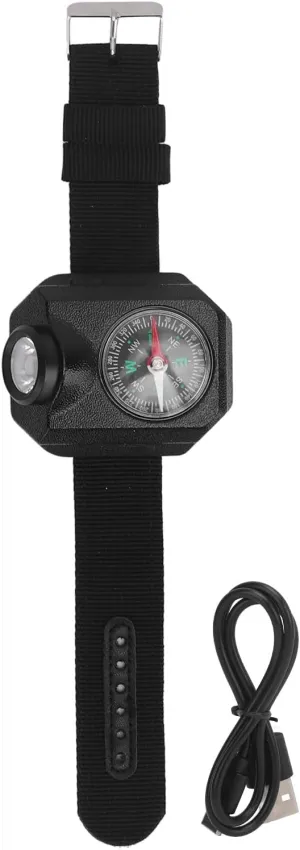 EVTSCAN Waterproof Rechargeable Wrist Watch Flashlight with Compass for Camping Hiking