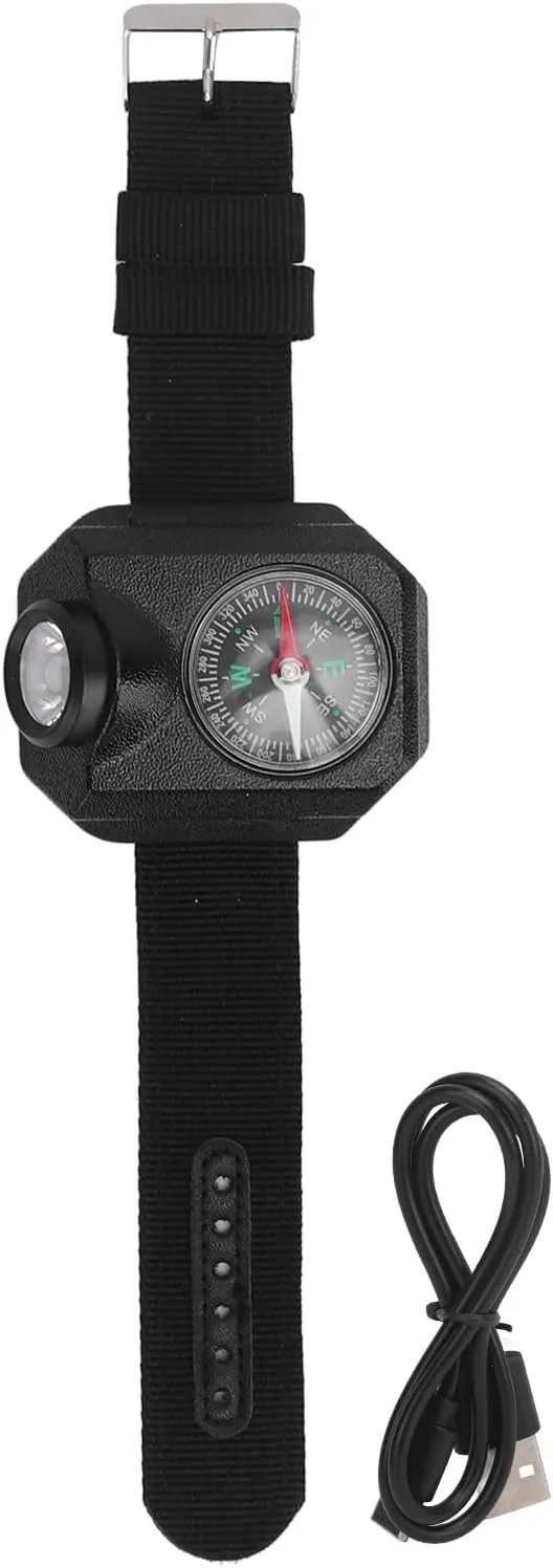 EVTSCAN Waterproof Rechargeable Wrist Watch Flashlight with Compass for Camping Hiking