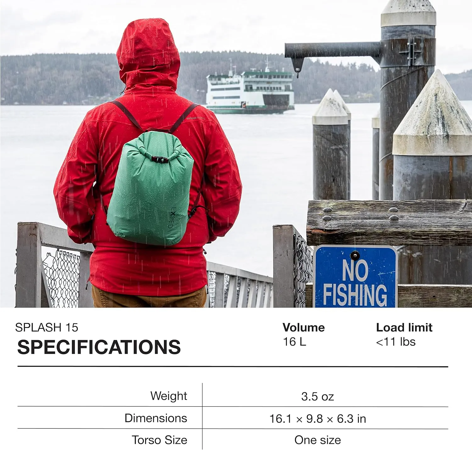 Exped Splash 15 Backpack | Extremely Versatile Pack | Light & Compact Rolltop Stuff Sack | Multi-Use Waterproof Daypack, Burgundy, 15L