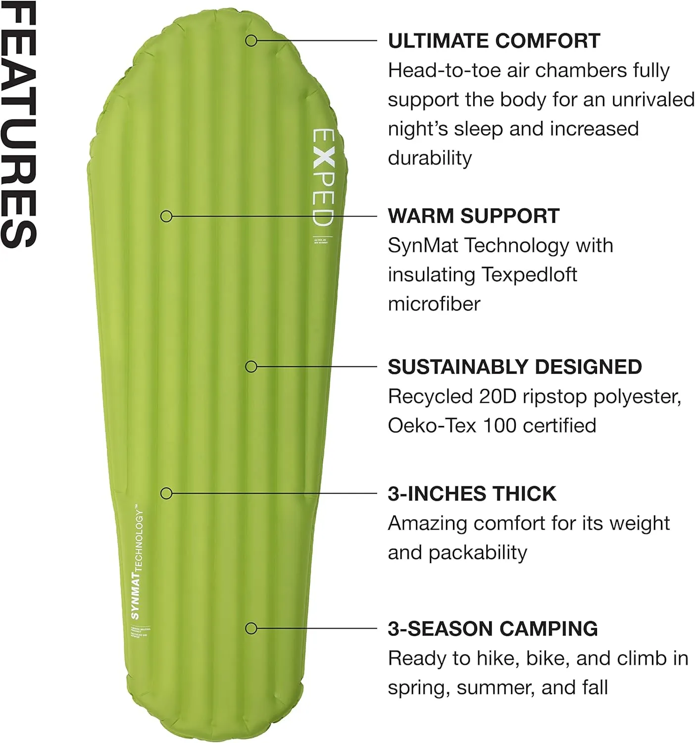 Exped Ultra Series: 1R, 3R, 5R, 7R Single & Duo - Lightweight Backpacking Mat - Packable and Comfortable - Sleeping Pad with Pumpbag for Self-Inflation