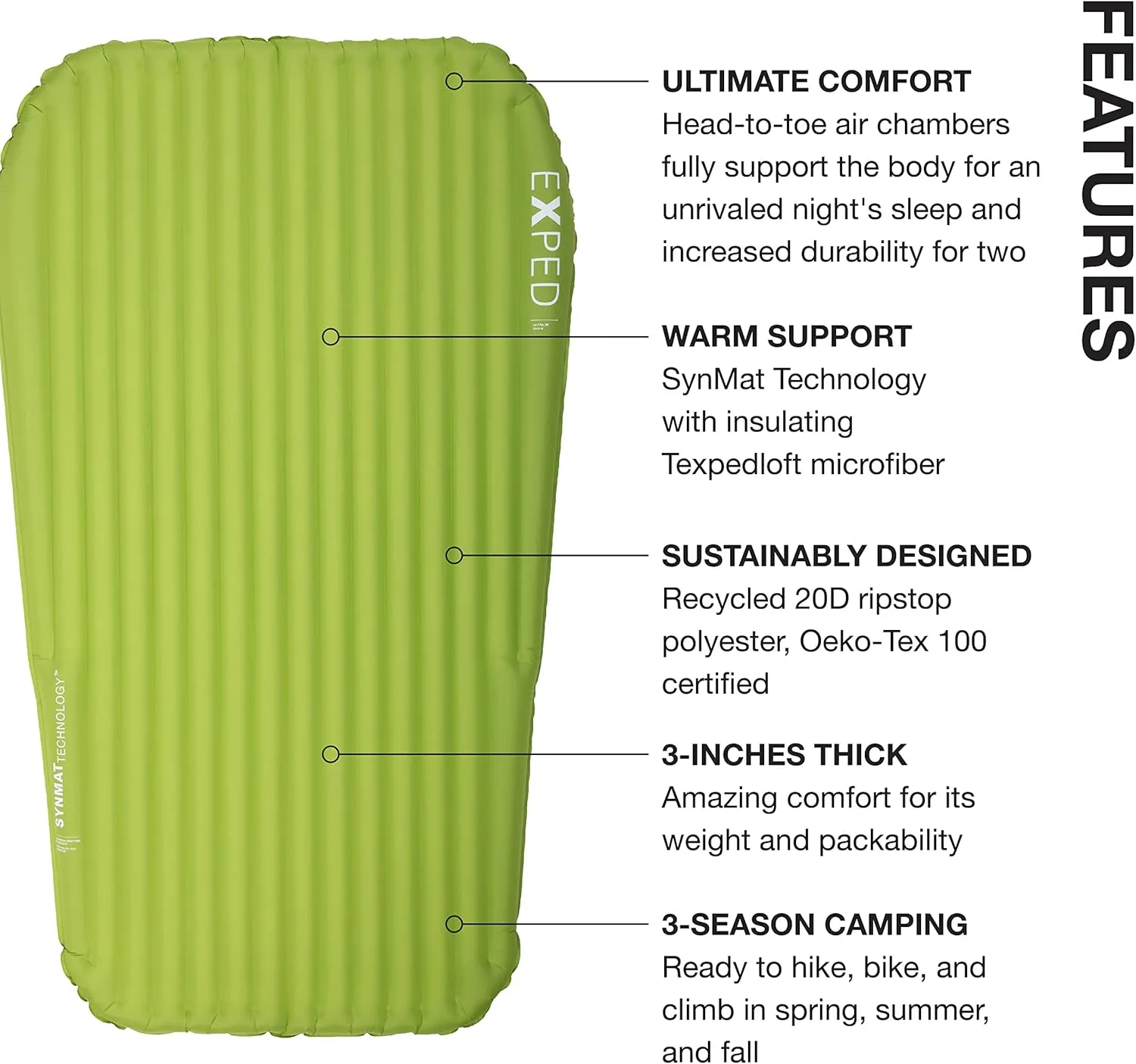 Exped Ultra Series: 1R, 3R, 5R, 7R Single & Duo - Lightweight Backpacking Mat - Packable and Comfortable - Sleeping Pad with Pumpbag for Self-Inflation