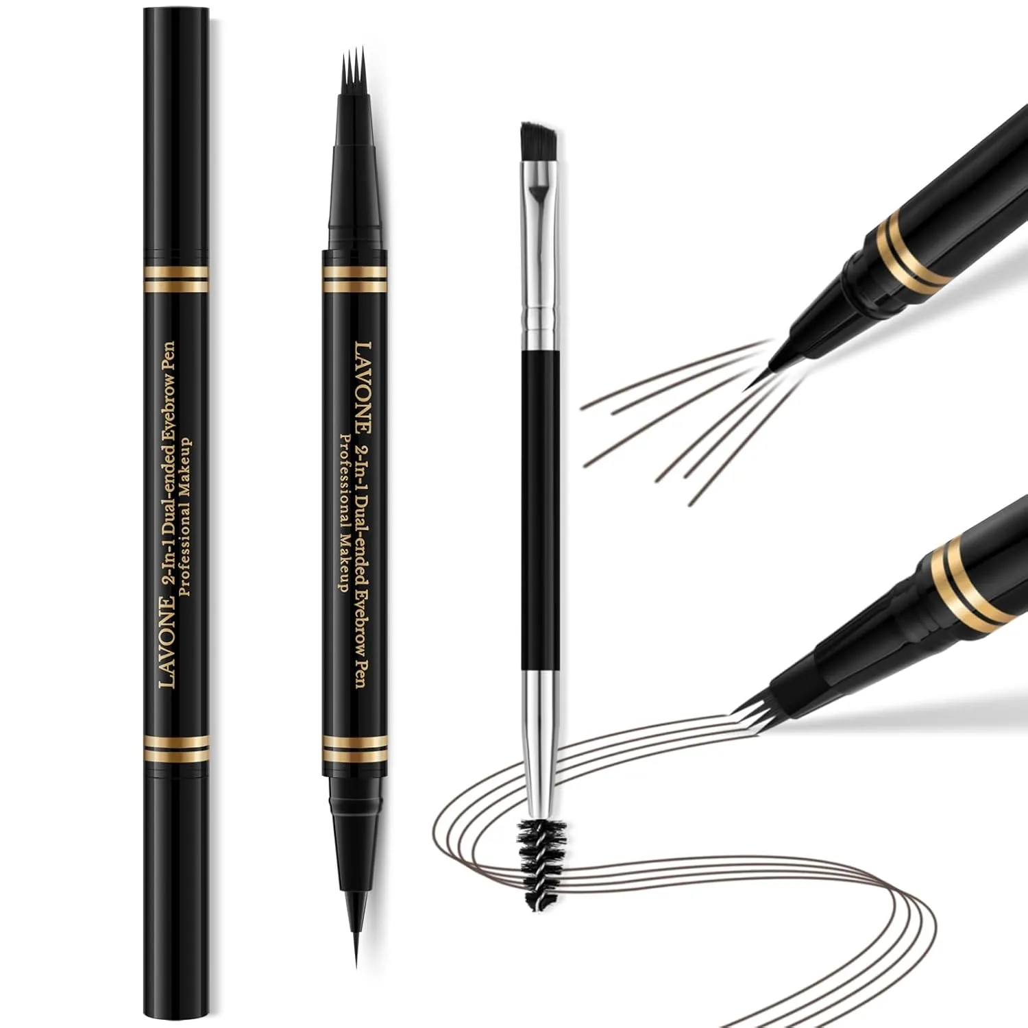 Eyebrow Pen Makeup Kit With 4 Tip Waterproof Microblading Pencil, Eyeliner, Pomade and Dual-ended Brush - Natural Looking Brow Kit for Brunette