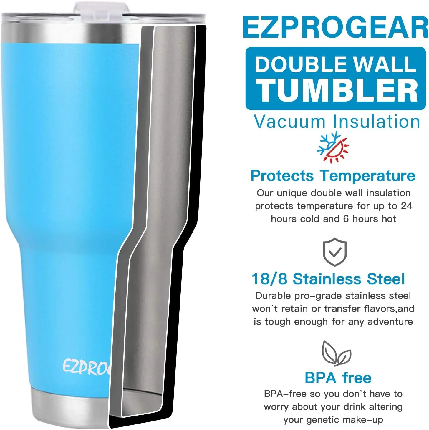 Ezprogear 40 oz Stainless Steel Double Wall Coffee Cup Insulated Tumbler with Straw and Handle (Navy Gray)