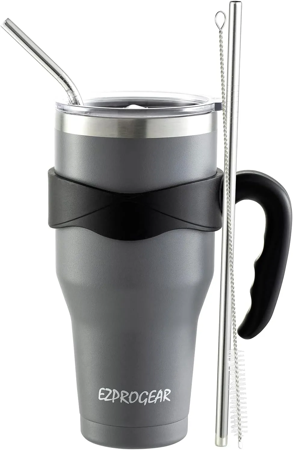 Ezprogear 40 oz Stainless Steel Double Wall Coffee Cup Insulated Tumbler with Straw and Handle (Navy Gray)