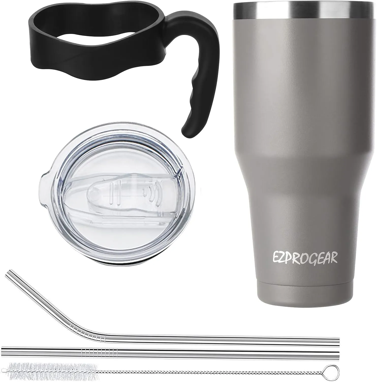 Ezprogear 40 oz Stainless Steel Double Wall Coffee Cup Insulated Tumbler with Straw and Handle (Navy Gray)