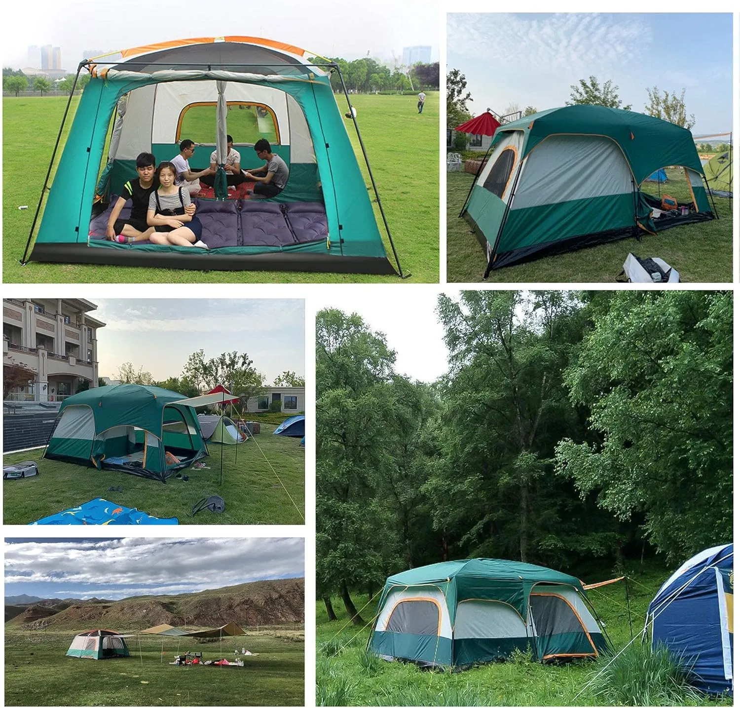 Family Tent Doble Layer Dome Tent Waterproof Camping Tent with 2 Extra Dark Sleeping Cabins for Outdoor Hiking Camping Climing (Orange 430 * 305 * 210cm(8) (Orange 430 * 305 * 210cm(8)