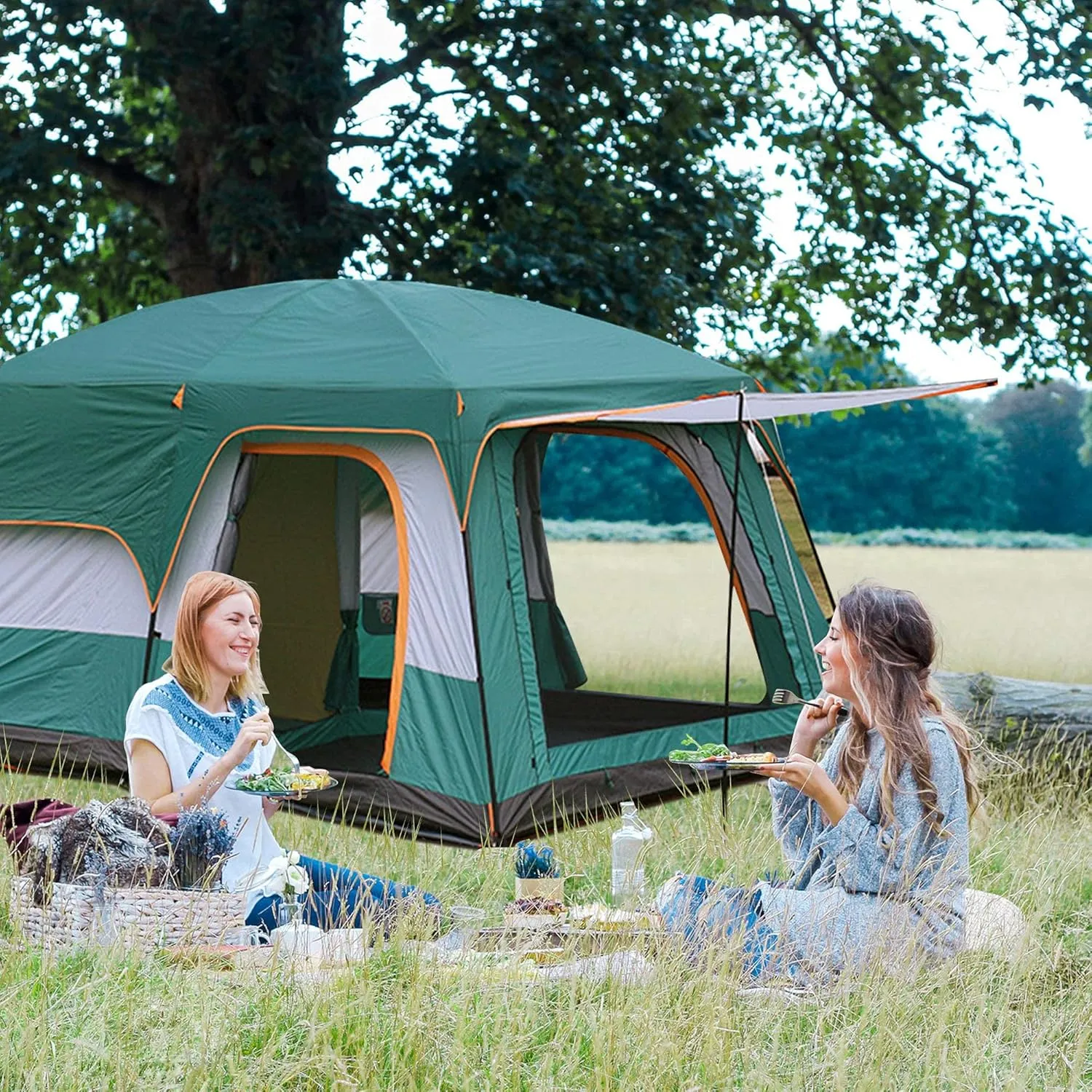 Family Tent Doble Layer Dome Tent Waterproof Camping Tent with 2 Extra Dark Sleeping Cabins for Outdoor Hiking Camping Climing (Orange 430 * 305 * 210cm(8) (Orange 430 * 305 * 210cm(8)