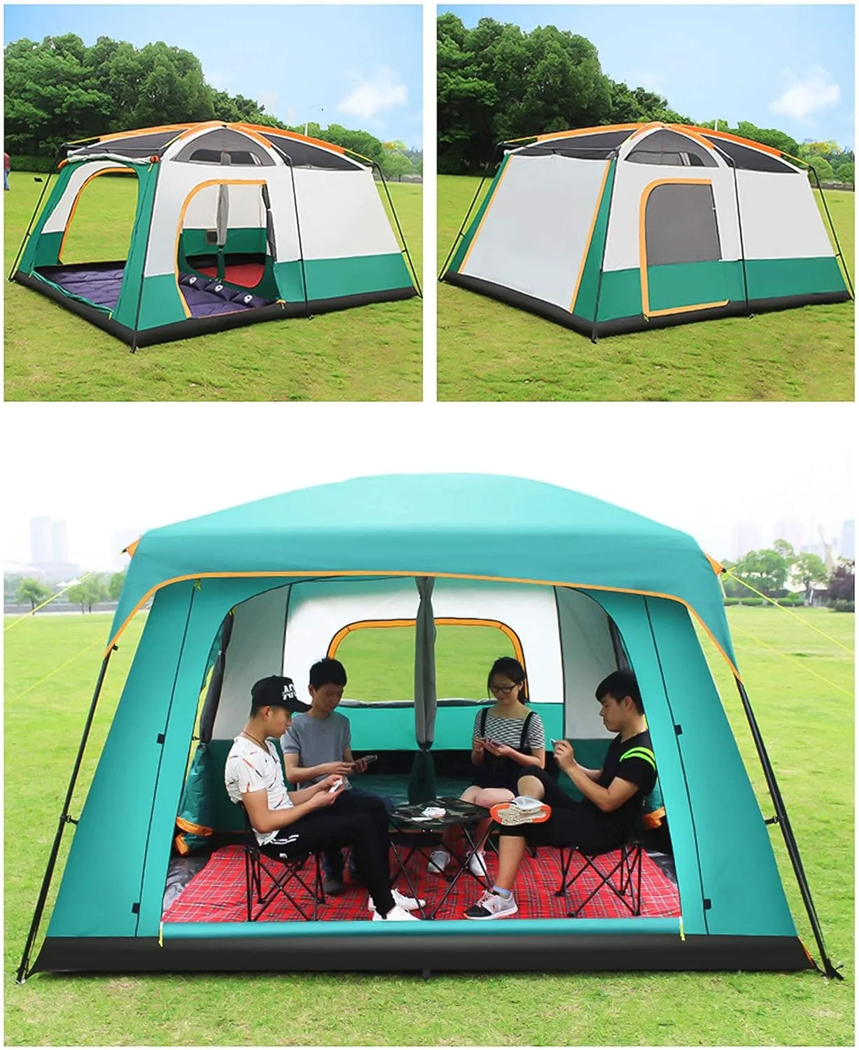 Family Tent Doble Layer Dome Tent Waterproof Camping Tent with 2 Extra Dark Sleeping Cabins for Outdoor Hiking Camping Climing (Orange 430 * 305 * 210cm(8) (Orange 430 * 305 * 210cm(8)
