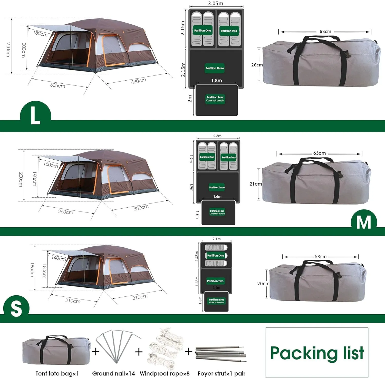 Family Tent Doble Layer Dome Tent Waterproof Camping Tent with 2 Extra Dark Sleeping Cabins for Outdoor Hiking Camping Climing (Orange 430 * 305 * 210cm(8) (Orange 430 * 305 * 210cm(8)