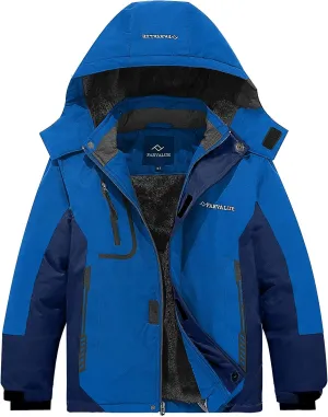FARVALUE Boys Waterproof Ski Jacket Windproof Winter Coat Warm Snow Coat Outdoor Raincoats with Removable Hood