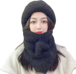 Fashion Winter Warm Knitted Hat for Women,Ear Protection Windproof Cap Scarf, Knitting Thick Warm Ear Guard Hat