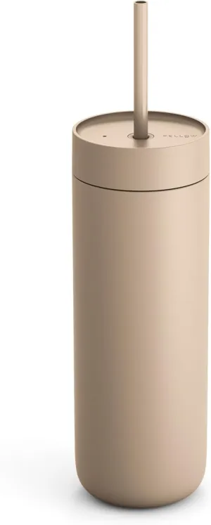 Fellow 20 oz Carter Cold Water Bottle for Water, Iced Tea, Coffee, Smoothies, Iced Coffee & more - Stainless Steel Vacuum-Insulated Iced Coffee tumbler with Spill Resistant lid and straw - Sand Dune