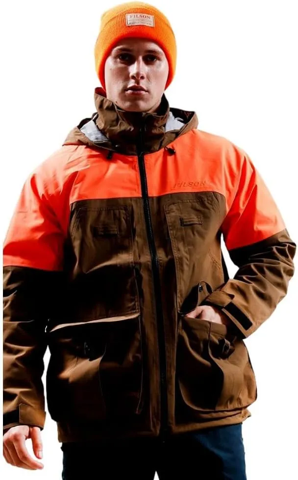 Filson Men's 3-Layer Feild Jacket, Dark Tan/Blaze Orange