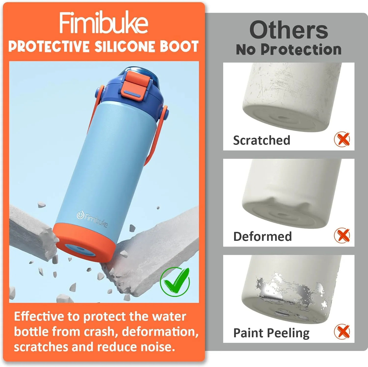 Fimibuke Kids Insulated Water Bottle with Pop-Open Straw & Spout 2-in-1 Lid, 18oz Leak Proof 18/8 Stainless Steel Vacuum Tumbler, BPA-Free Kids Cup For Travel School Boys Girls Toddler 1Pack, Sky Blue