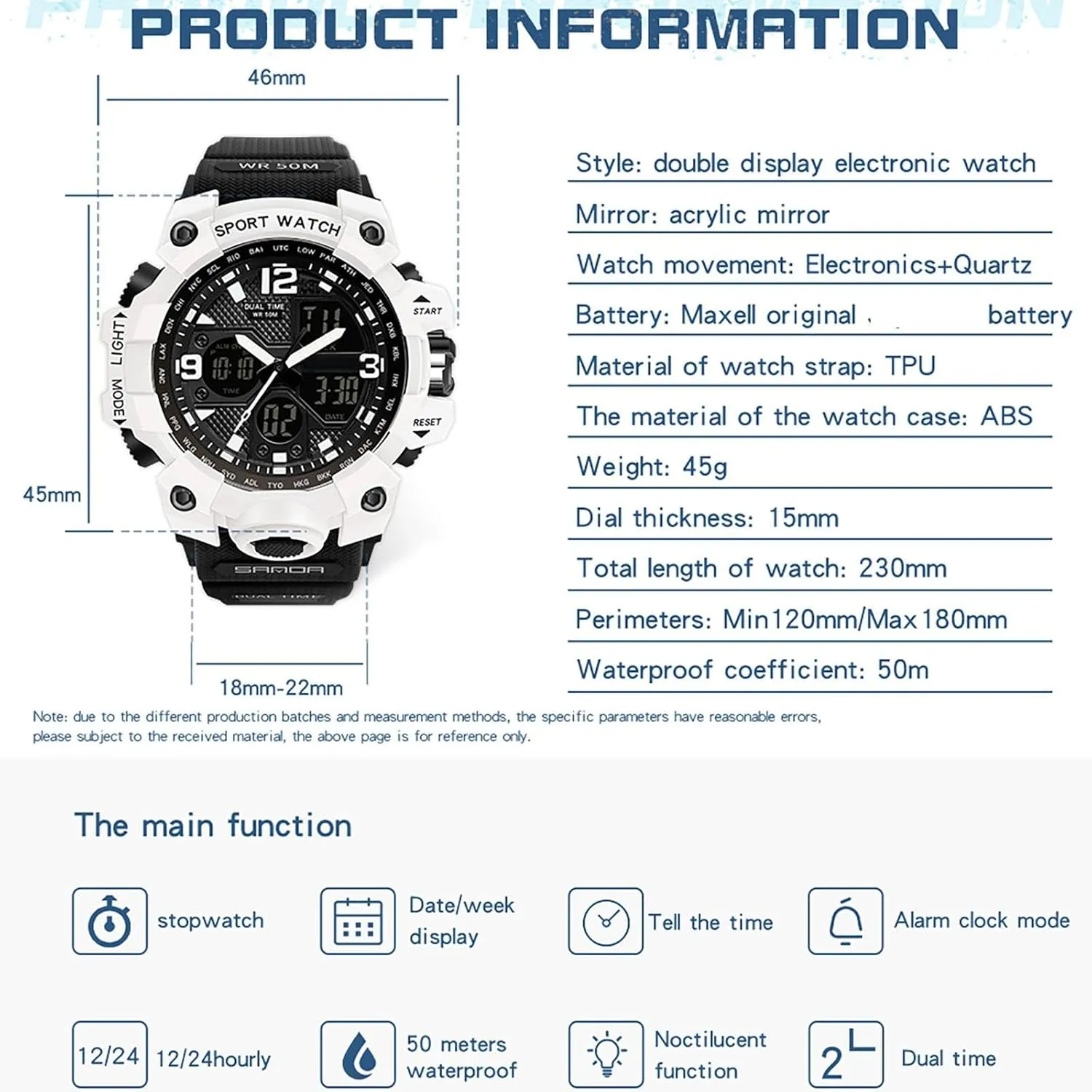 findtime Digital Watch Womens, Black Reloj para Mujer Waterproof Sports Running Watches for Women with 24 Hour Dual Time Stopwatch