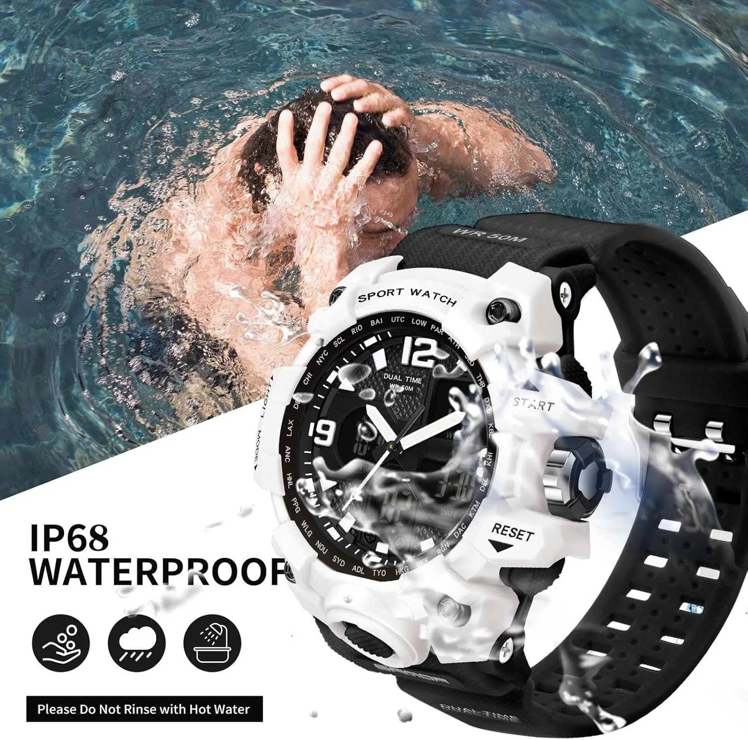 findtime Digital Watch Womens, Black Reloj para Mujer Waterproof Sports Running Watches for Women with 24 Hour Dual Time Stopwatch