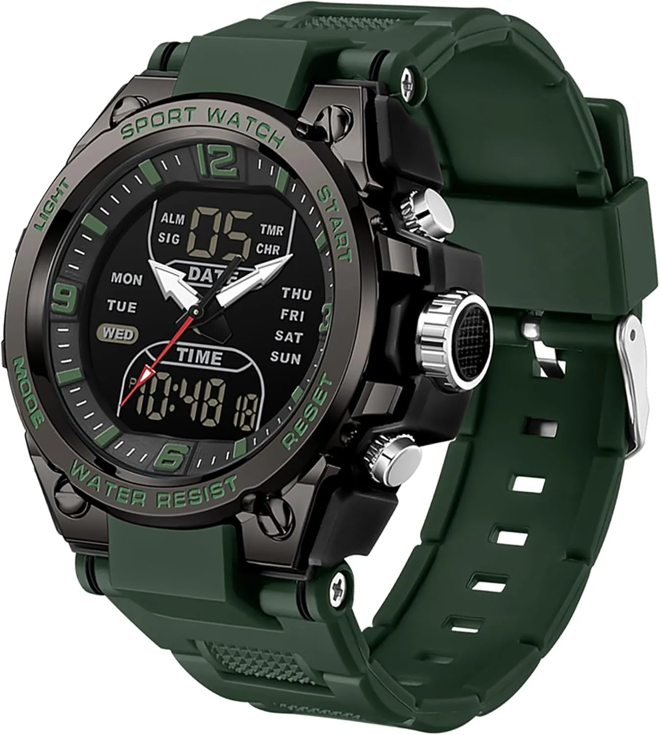 findtime Men's Watches Outdoor Sports Watch for Men with 5ATM Waterproof Countdown Digital Analog Three Time Day Date Week Display Rugged Wristwatch for Running