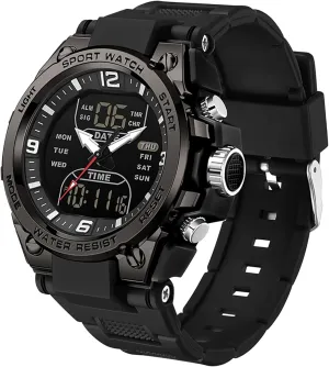 findtime Men's Watches Outdoor Sports Watch for Men with 5ATM Waterproof Countdown Digital Analog Three Time Day Date Week Display Rugged Wristwatch for Running